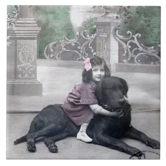 Meisje en haar Hond Tegeltje (Voorkant)