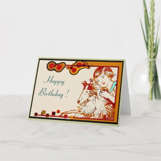 Meisje en Haar Kaart van de Verjaardag Sheltie (Voorkant)