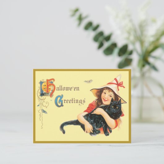 Meisje en haar kat  Briefkaart (Staand voorkant)