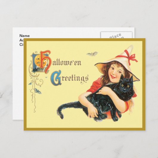 Meisje en haar kat Briefkaart (Voorkant / Achterkant)