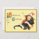 meisje en haar kat Halloween Kaart (Voorkant)
