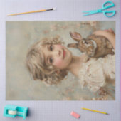 Meisje en haar konijn  schilderij Decoupage Tissuepapier (Craft)