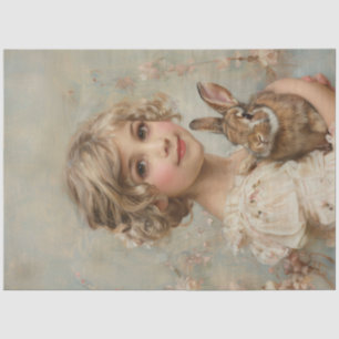 Meisje en haar konijn Vintage Schilderij Decoupage Tissuepapier