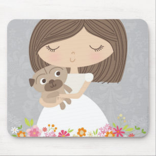 Meisje en haar pug mousepad muismat