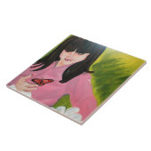 Meisje en Haar Vlinder Tegel Tegeltje (Zijkant)