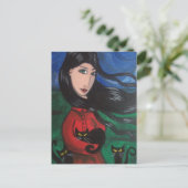 Meisje en haar zwarte katten briefkaart (Staand voorkant)