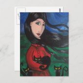 Meisje en haar zwarte katten briefkaart (Voorkant / Achterkant)