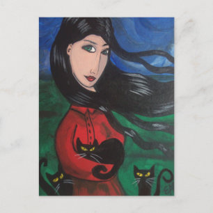 Meisje en haar zwarte katten briefkaart