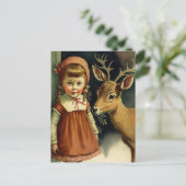 Meisje en herten Kerstmis winter vakantie kaart (Staand voorkant)