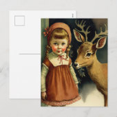 Meisje en herten Kerstmis winter vakantie kaart (Voorkant / Achterkant)