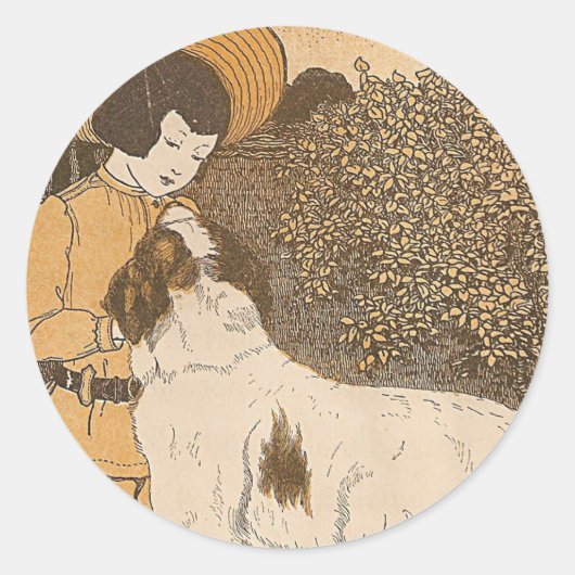 Meisje en hond ronde sticker (Voorkant)