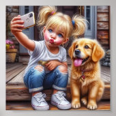 Meisje en hond Selfie Wall Poster (Voorkant)