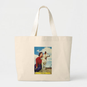meisje en hond uit het casino iowa - reclame grote tote bag