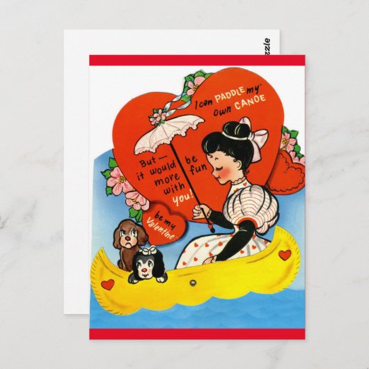  meisje en honden in het Briefkaart Canoe Valentij (Voorkant / Achterkant)