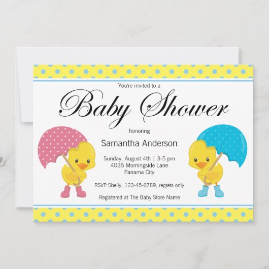 Meisje en jongen Ducky met Baby shower van het par Kaart (Voorkant)