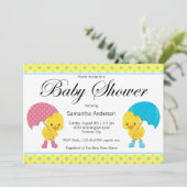Meisje en jongen Ducky met Baby shower van het par Kaart (Staand voorkant)