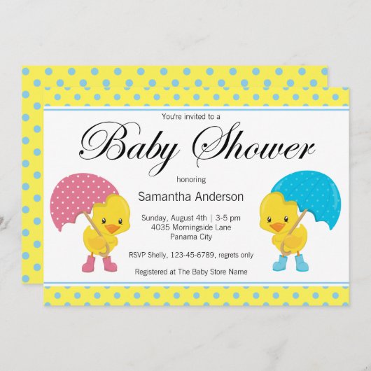 Meisje en jongen Ducky met Baby shower van het par Kaart (Voorkant / Achterkant)