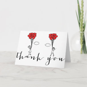 Meisje en jongen Heart Balloons Doodles Dank je we Bedankkaart