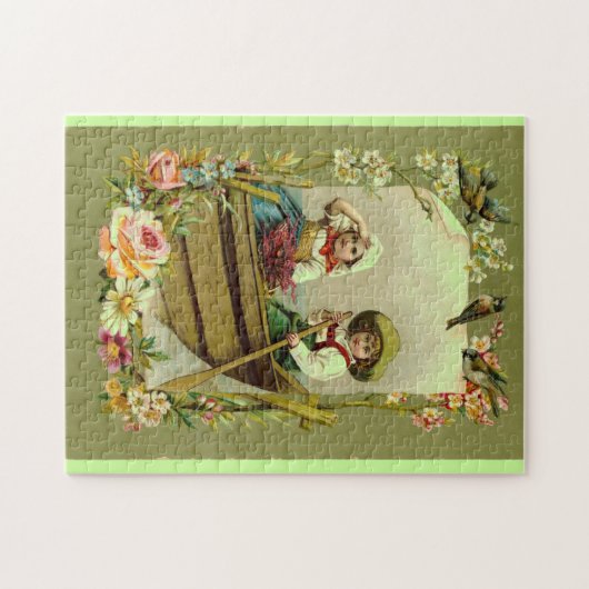 meisje en jongen in Boat Puzzle Legpuzzel (Horizontaal)