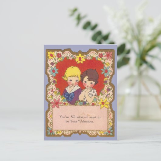  meisje en jongen in de Valentijn van het hart Briefkaart (Staand voorkant)