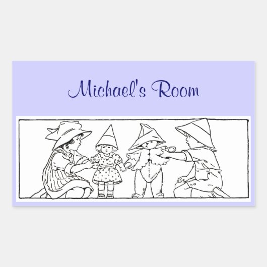 Meisje en jongen met speelgoed Aangepaste  kunst Rechthoekige Sticker (Voorkant)