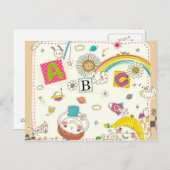 Meisje en jongen spelen op het bord briefkaart (Voorkant / Achterkant)