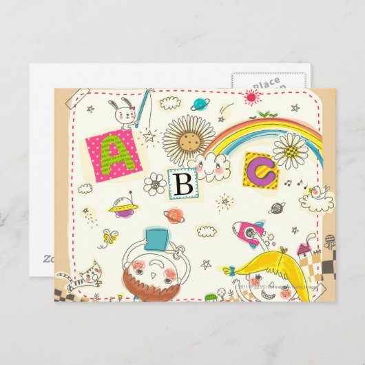 Meisje en jongen spelen op het bord briefkaart (Voorkant / Achterkant)