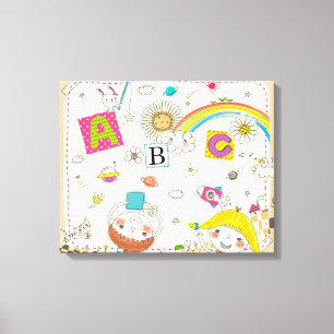 Meisje en jongen spelen op het bord canvas afdruk
