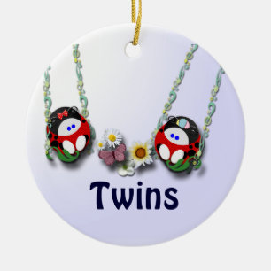 Meisje en Jongen Twinden passen aan Keramisch Ornament