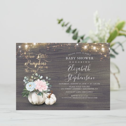 Meisje en Jongen Twins Herfst Pumpkins Baby shower Kaart (Staand voorkant)