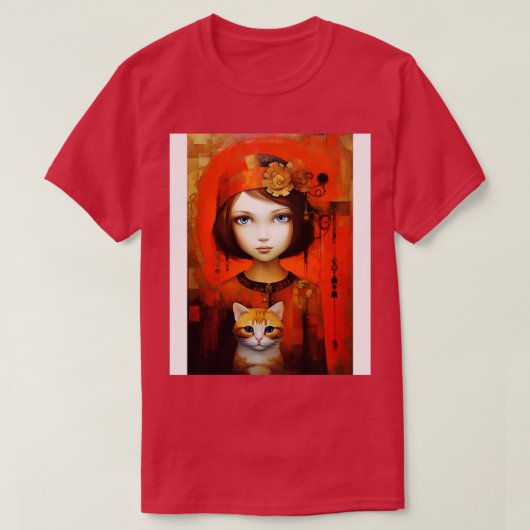 Meisje en Kat 8 T-shirt (Design voorkant)