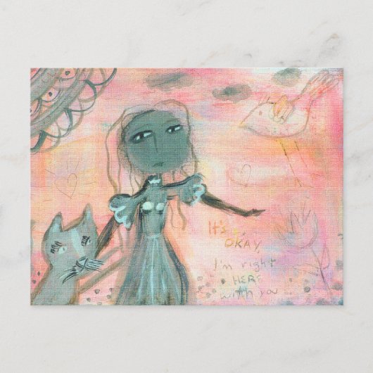 Meisje en Kat Briefkaart (Voorkant)