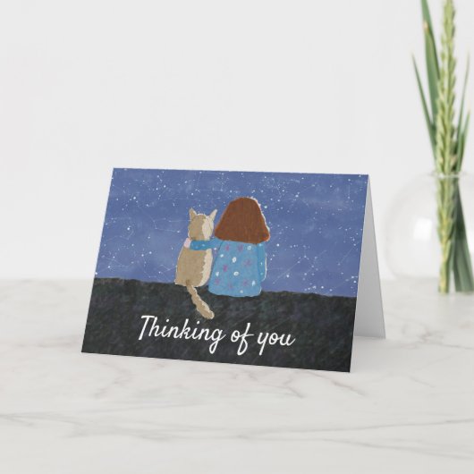 meisje en kat denken aan je feestdagen kaart (Voorkant)