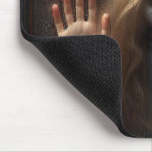 Meisje en Kat die Glasvenster aanraken Muismat (Hoek)