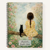Meisje en kat in de lentetuin notitieboek (Voorkant)