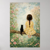 Meisje en kat in de lentetuin poster (Voorkant)
