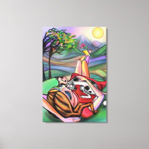 Meisje en Kat In De Natuur Canvasprint - Kunstschi Canvas Afdruk