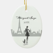 Meisje en kat in Parijs met kerst in de Eiffeltore Keramisch Ornament (Achterkant)