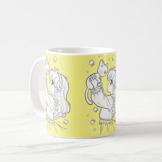 Meisje en kat koffiemok (Voorkant links)