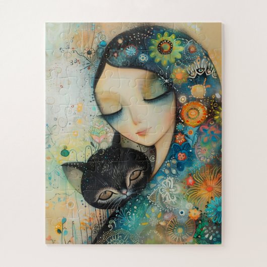 MEISJE EN KAT KUNST LEGPUZZEL (Verticaal)