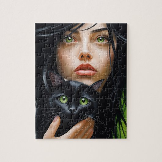 MEISJE EN KAT KUNST LEGPUZZEL (Verticaal)