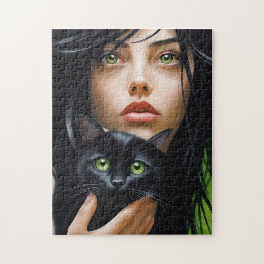 MEISJE EN KAT KUNST LEGPUZZEL (Verticaal)