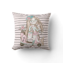 Meisje en kat met scooter Stripes, aangepaste naam