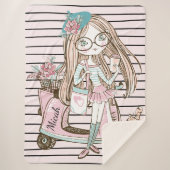 Meisje en kat met scooter Stripes, aangepaste naam Sherpa Deken (Voorkant)