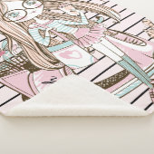 Meisje en kat met scooter Stripes, aangepaste naam Sherpa Deken (3/4)