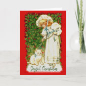 Meisje en kat tegen Holly Kaart (Voorkant)