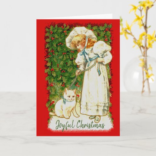 Meisje en kat tegen Holly Kaart (Gele Bloem)