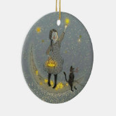 Meisje en katje op de maan en sterren keramisch ornament (Rechts)
