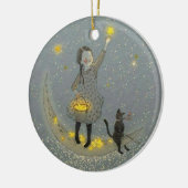 Meisje en katje op de maan en sterren keramisch ornament (Links)
