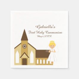 Meisje en kerk communie gepersonaliseerde servet